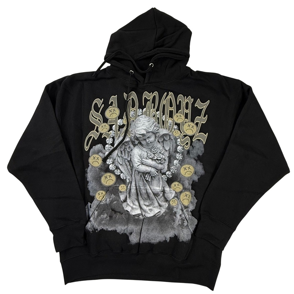 Sad Boyz Junior H Angel Graphic Hoodie Mens Medium Black Gothic Streetwear USA